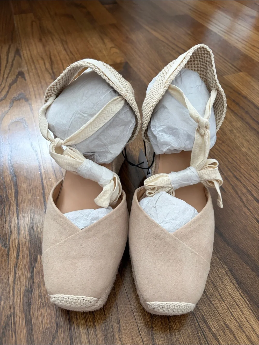 Ann Taylor LOFT Lace Up Espadrille Wedge Sandal in Natural